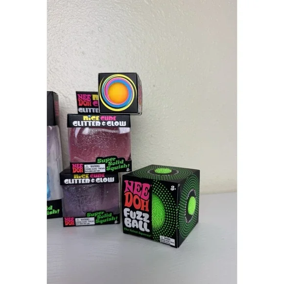 Nee Doh Viral Squish Bundle Lot Set Of 9 Toys. Cubes, Glob, Gumdrop, Fuzz Balls - Picture 3 of 4